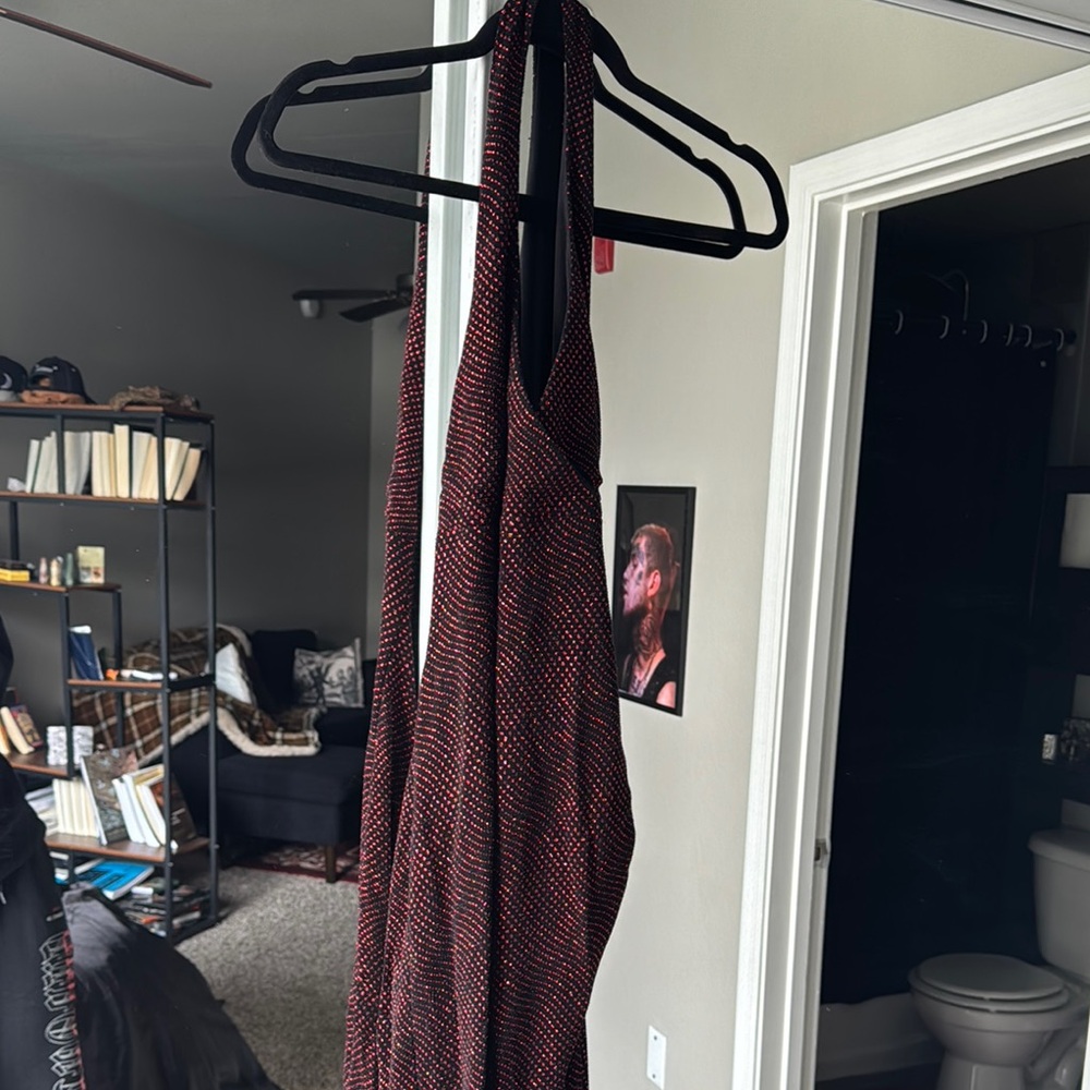 Stylish Red and Black Halter Dress